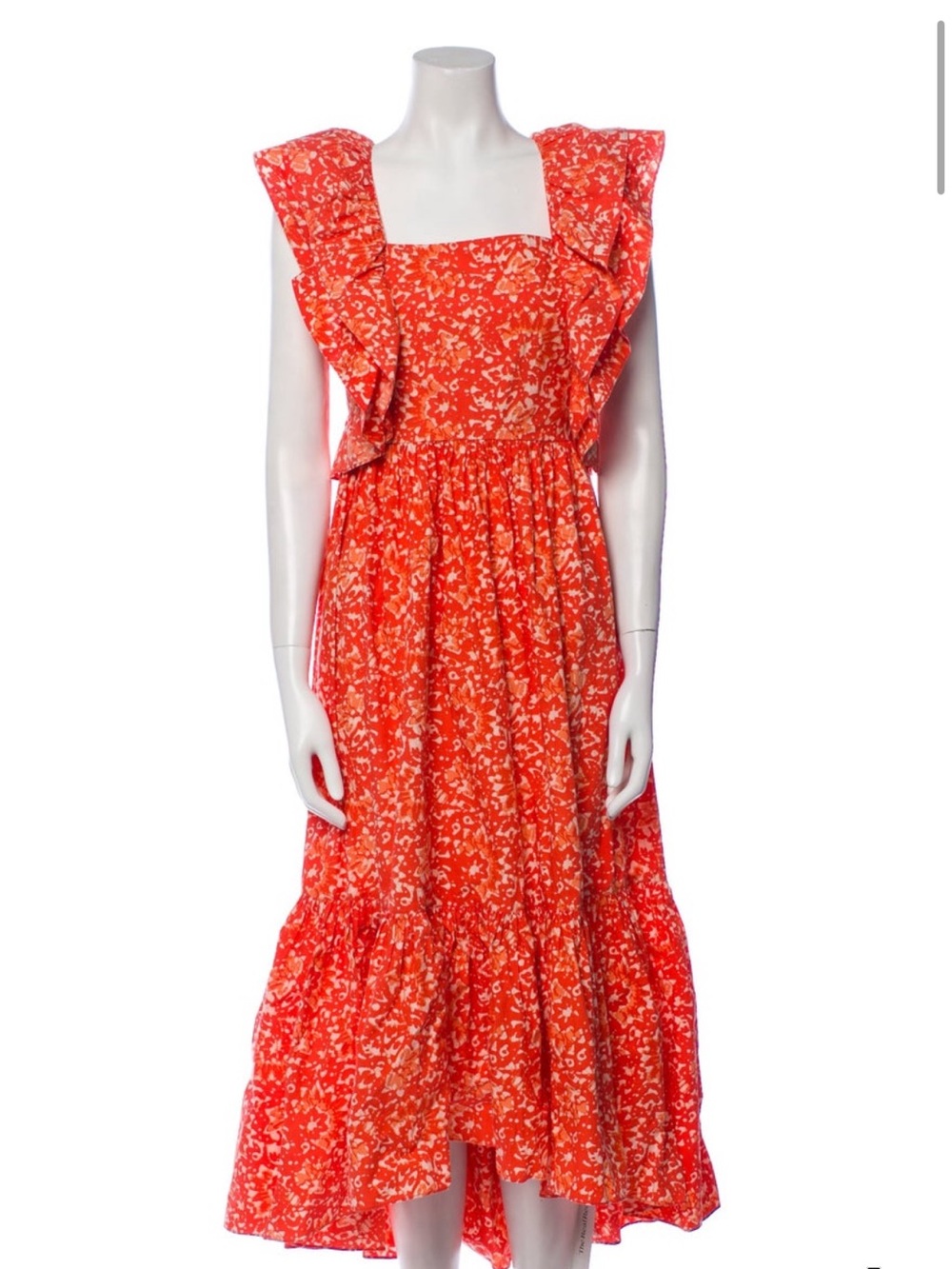 Ulla Johnson Orange Floral Ruffle Maxi Dress
